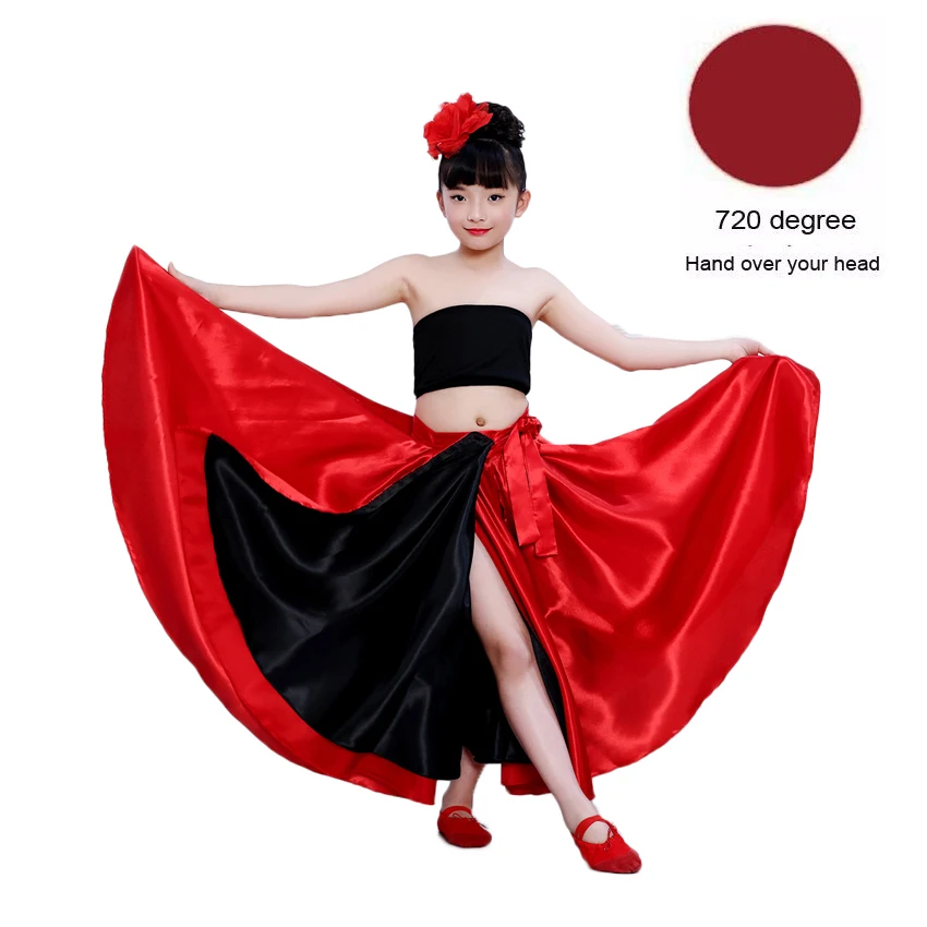 Color4 720degree Цыганское Платье принцессы для девочек, костюмы для танца живота, традиционная испанская юбка для фламенко, атласное гладкое платье размера плюс - Цвет: Color4 720degree