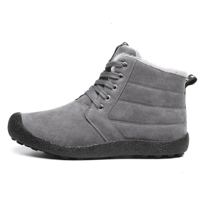 grey winter shoes FLARUT-зима, мужские модные кроссовки, уличные мужские зимние ботинки, теплые ботинки на шнуровке, хлопковая обувь, кроссовки, большие размеры 39-48 - Цвет: grey winter shoes