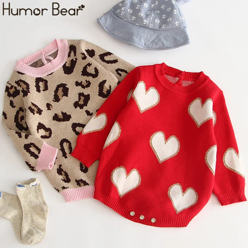 

Humor Bear Baby 2019 Autumn Winter Models Infant Romper Wraps Polka Lotus Leaf Collar Knit Baby Clothes