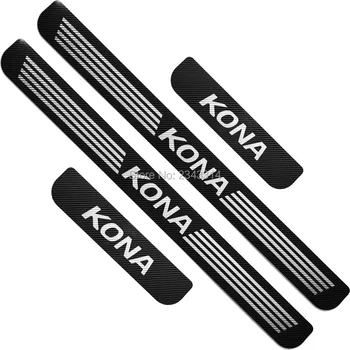 

For Hyundai KONA 2017 2018 2019 2020 Carbon Door Sill Scuff Kick Plate Protectors Trim Guard Pedal Cover Car Styling Accessories