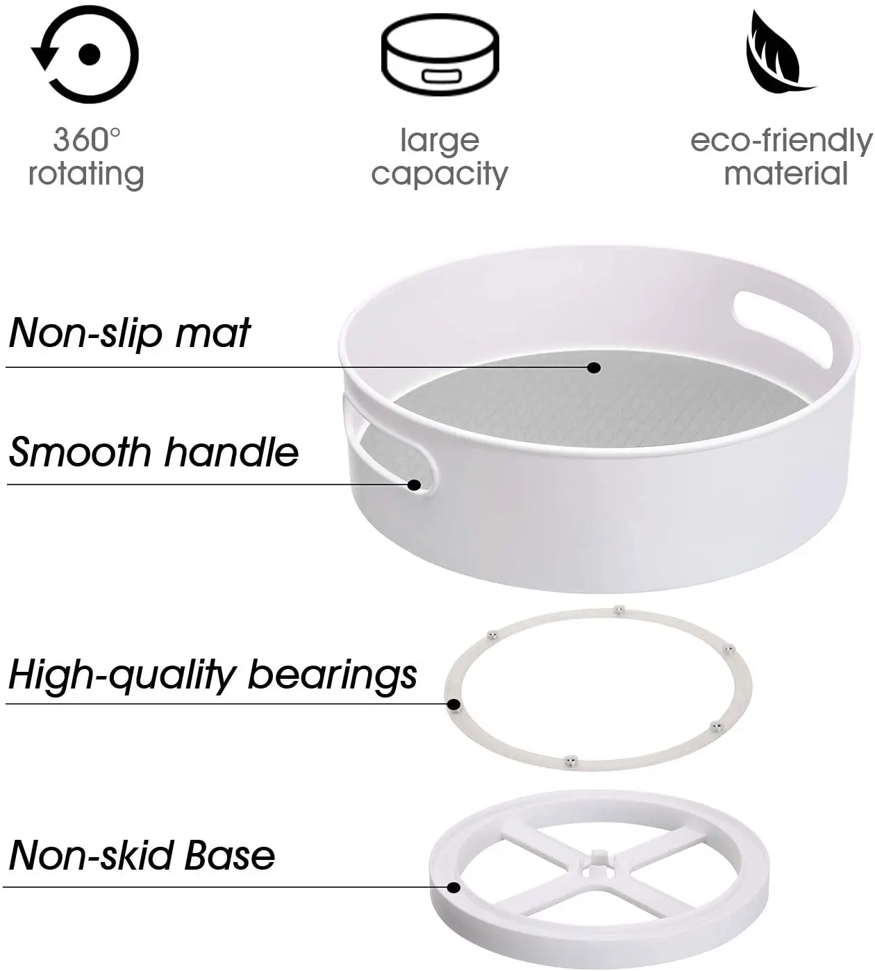 Plastic Lazy Rotating Storage Container-Non-Slip 9" & 12" Rotating Organizer tray for Kitchen Pantry, Cabinet, Bathroom