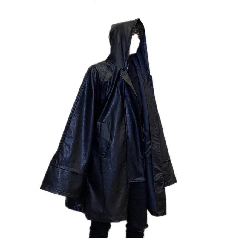 Зимняя куртка, Мужское пальто, искусственная кожа, темный волшебник, плащи с капюшоном, длинный плащ, Оуэн, человек, оверсайз, граффити, одежда, летучая мышь