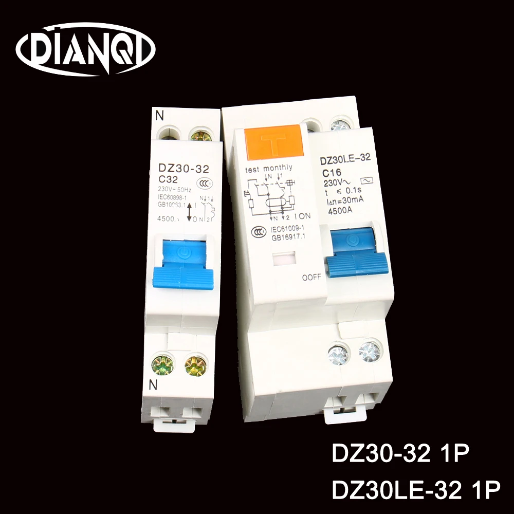 ДПН DZ30-32 DZ30LE-32 1P+ N 10A-32A мини бытовой Автоматический Выключатель Электрический утечки защиты остаточной защиты тока устройства