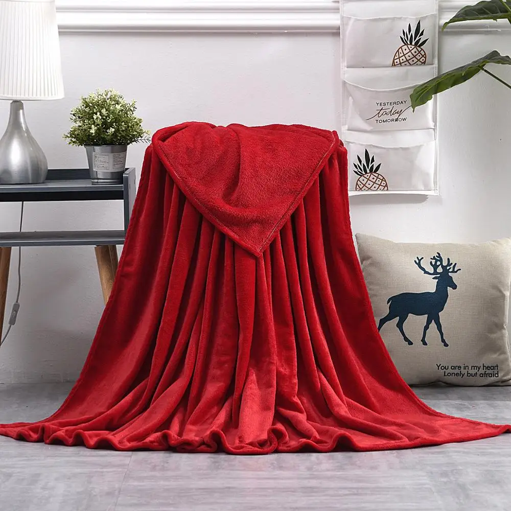 Однотонное фланелевое одеяло красного, серого, оранжевого цвета, утолщенная фланелевая зимняя простыня, офисный диван, дорожный плед для детей и взрослых - Цвет: red