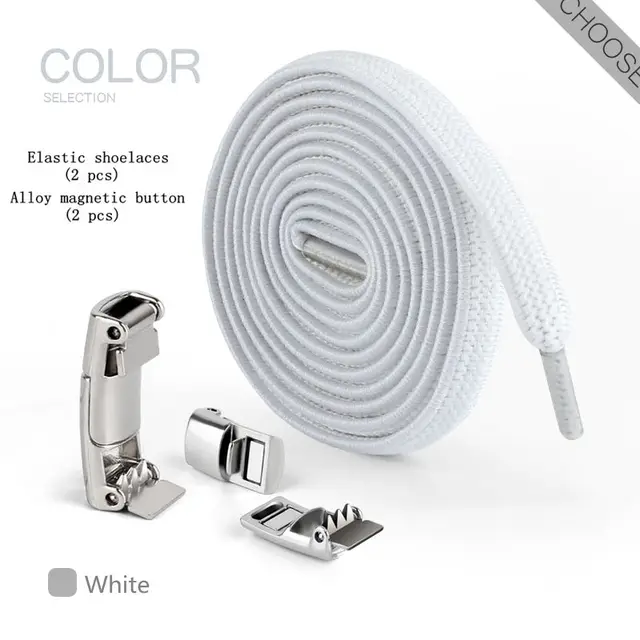 New Upgrade Magnetic Buckle Latex Rubber Band Elastic Laces Sneakers Laces Without Tying Kid and Adults Are Available Shelaces white