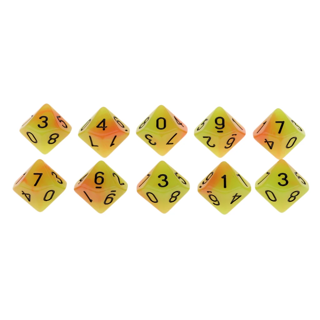 Tabletop Game 10pcs Dungeons Dragons Dice D10 D&D Luminous 1.6cm Multi Dice Set Night Luminous Dice Set