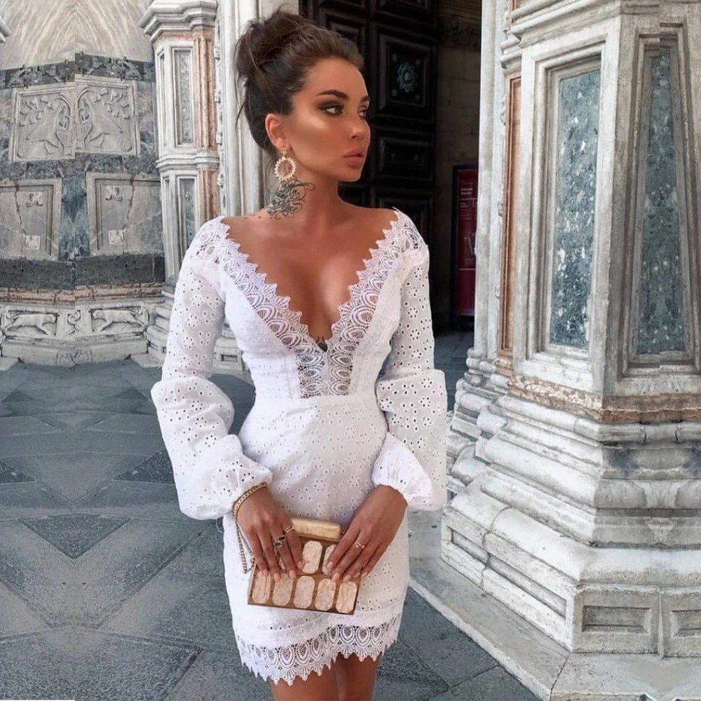 Sexy Deep V Lace Homecoming Dresses ...