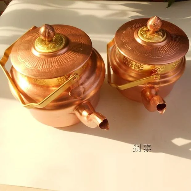 Толстый медный чайник для воды Lotus Чистая медь с ручка для крышки подарок высшего класса