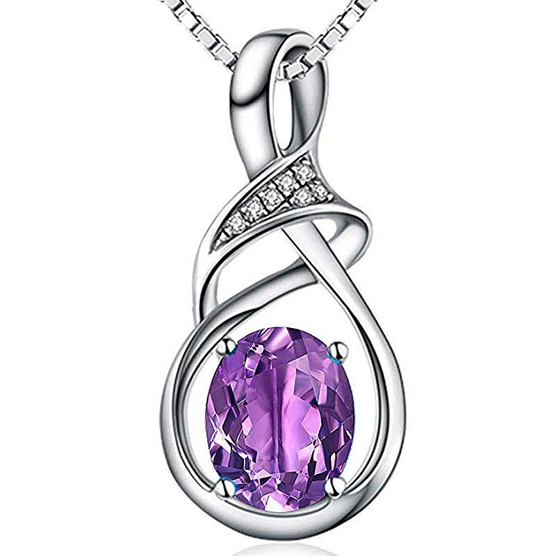 

Elegant 925 Silver Necklace with 8mm Oval Amethyst Geometric Shape Pendant Jewelry for Women Wedding Party Wholesale Accessories