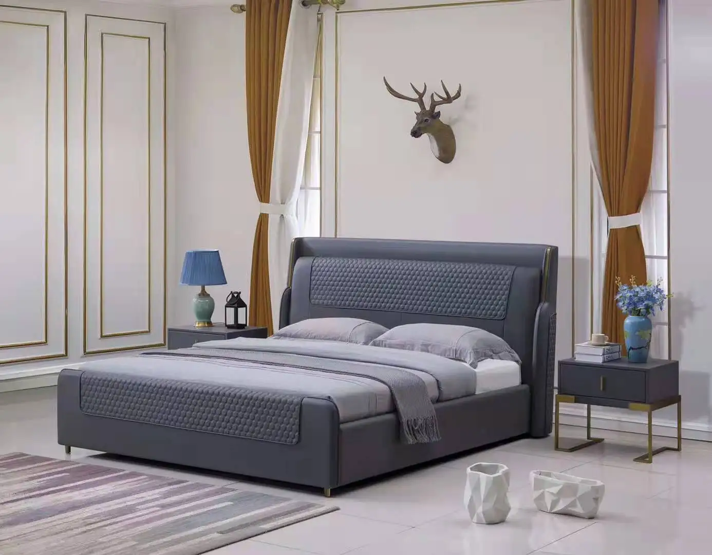 RAMA DYMASTY genuine leather soft bed modern design bed bett, cama fashion king/queen size bedroom furniture