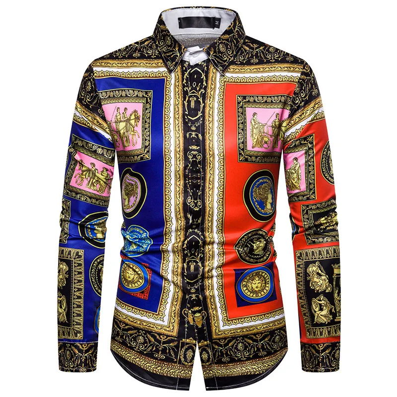 

ZUZK 2020 New Retro Court Wind Men's 3D Printing Shirt Men's Top Quality Vintage Tuxedo Shirt