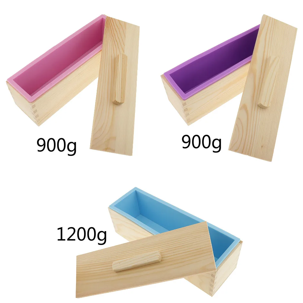 Silicone Rectangle Soap Cake ice Mold Wood Mould Box for Homemade Craft DIY