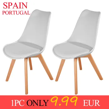 

Spain stock 1/4pcs Panana Tulip Dining Office Chair Solid Wood Legs ABS Plastic Padded Seat Livingroom Coffee Room Lounge Seat