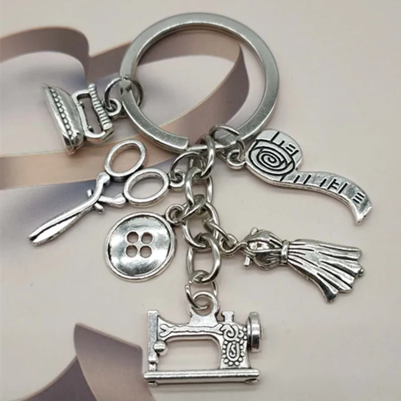 New Fashion Clothing Sewing Machine Keychain, Scissors And Tape Measure