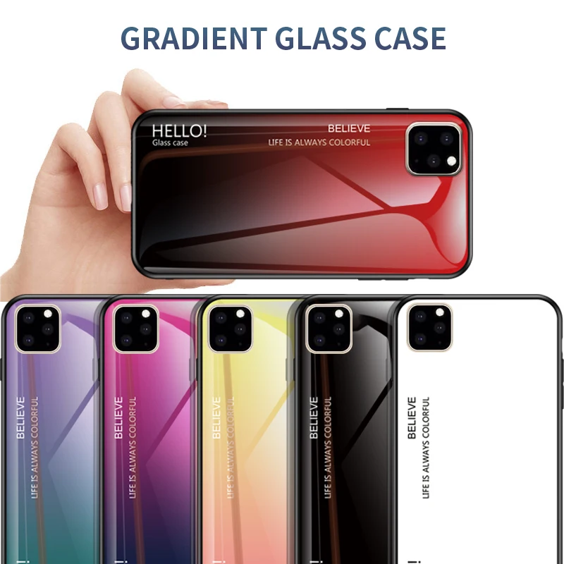 

Case For iPhone 11 2019 Case Gradient Painted Tempered Glass Cover For iPhone 11 XI R XI MAX 2019 Case For iPhone 11 5.8 6.1 6.5