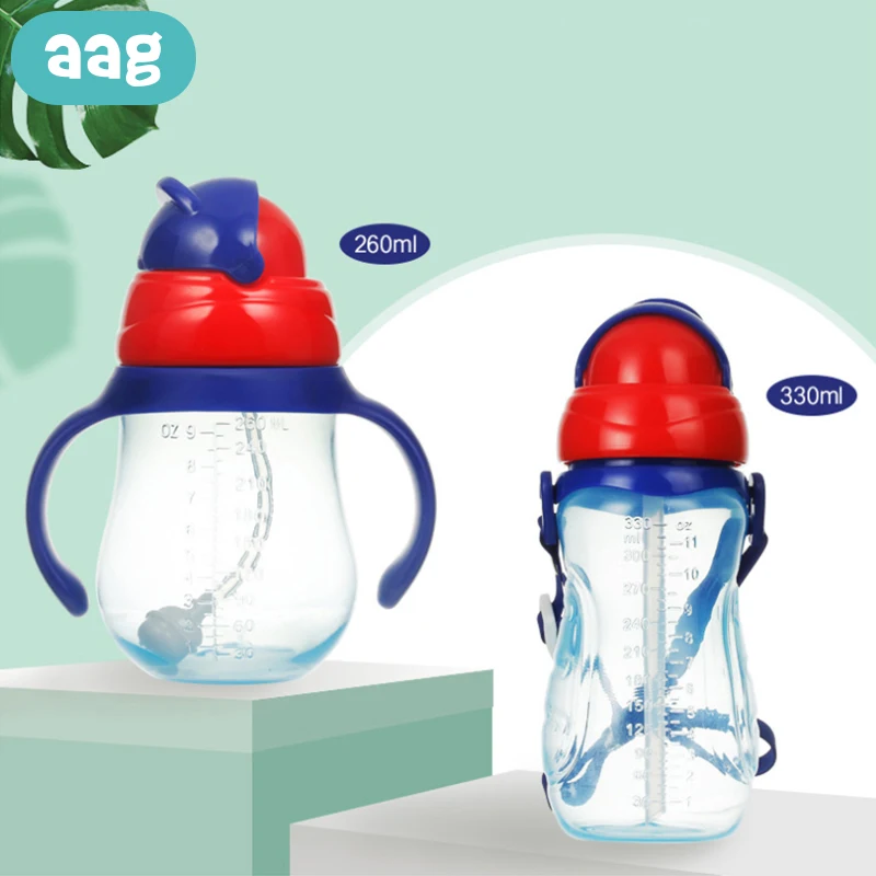 

AAG 260ML 330ML Baby Feeding Cup With Straw Child Water Bottle Mug Leakproof Baby Drinker Infant Learn Drinking Training Bottle