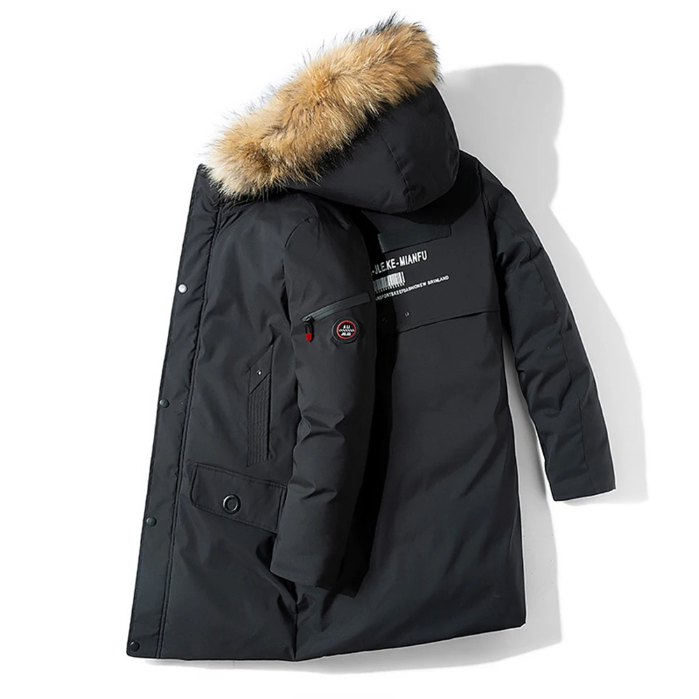 Мужская теплая флисовая куртка с капюшоном, мужское зимнее теплое ветрозащитное длинное пальто, хлопковые куртки, мужская верхняя одежда, парка - Цвет: Black