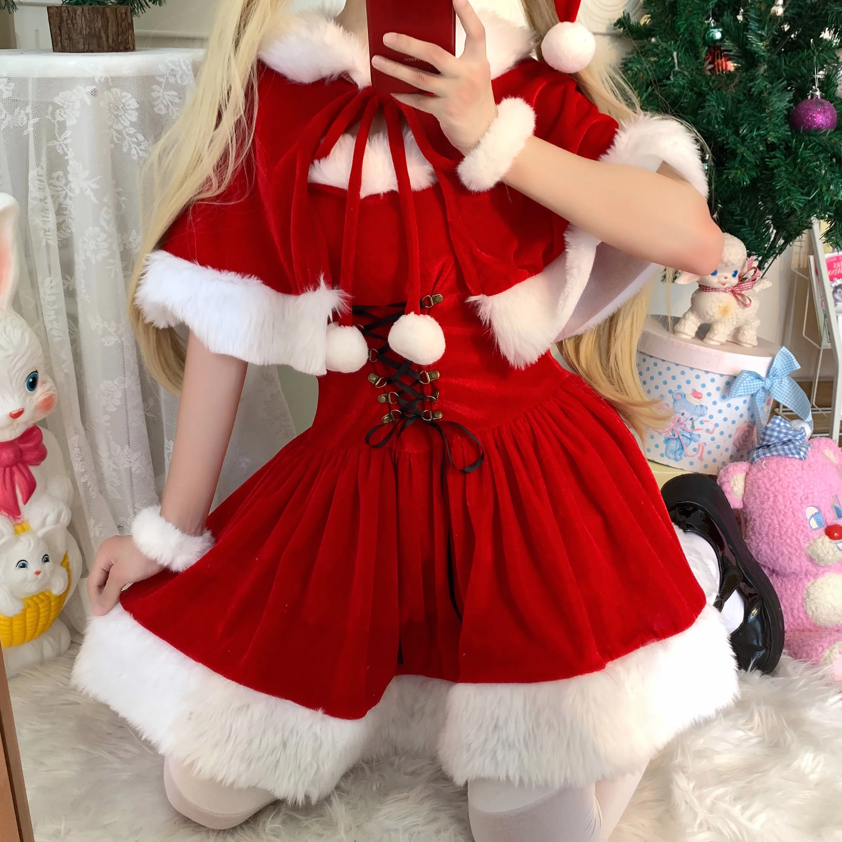 Em promoção! Mulheres Novos Natal Natal Senhora Papai Noel Cosplay Fantasia  Sexy De Lingerie Inverno De Manga Longa Vestido Vermelho De Limpeza  Coelhinha Uniforme