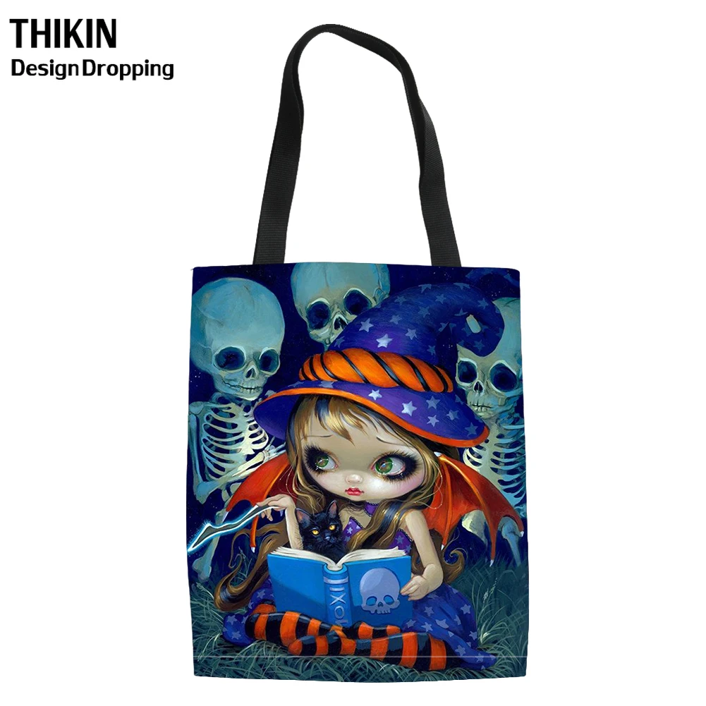 THIKIN Cool Dark Girl принт женские льняные сумки для покупок модная Персонализированная Большая вместительная сумка для девушек многоразовая ткань Эко сумки