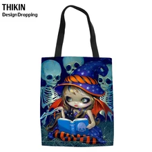 THIKIN Cool Dark Girl принт женские льняные сумки для покупок модная Персонализированная Большая вместительная сумка для девушек многоразовая ткань Эко сумки