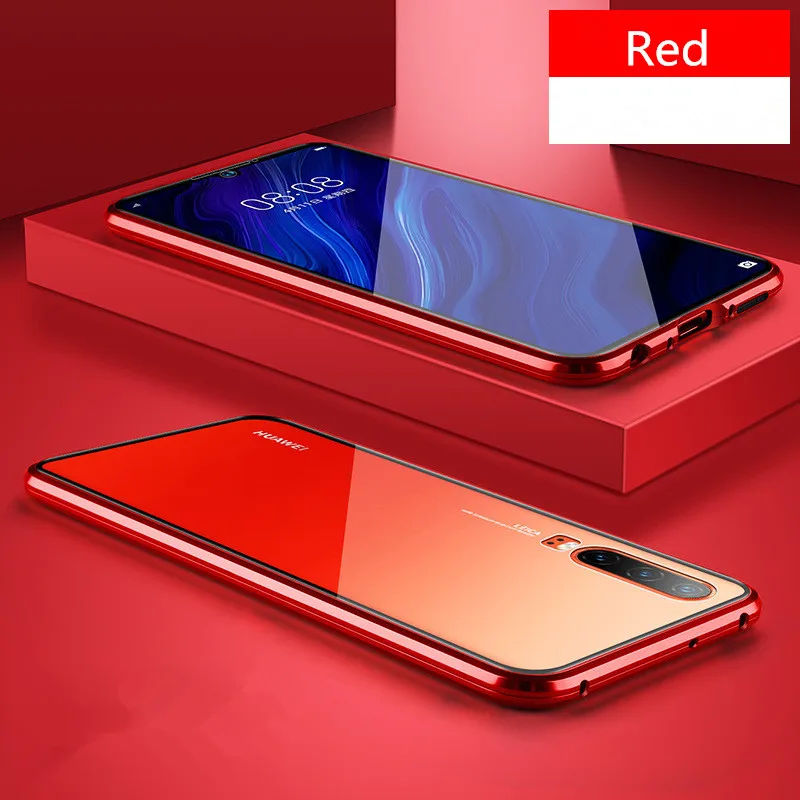 Red Противоударный металлический магнитный чехол для huawei honor 9X, двусторонний чехол из закаленного стекла для honor 9X Pro phone - Цвет: Red