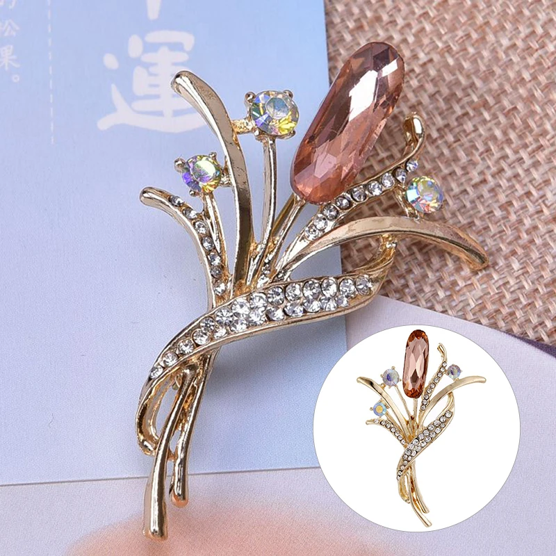 Crystal Flower Brooches For Women Fashion Dress Scarf Hat Bag Brooch Pins Jewelry Accessories