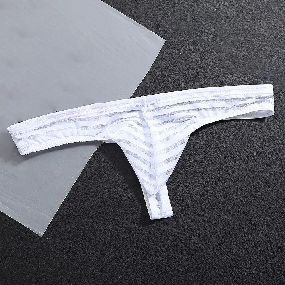 

Men Sexy Sheer Mesh Stripe See Through Underwear Breathable Briefs Thong T-Back High Quality Panties