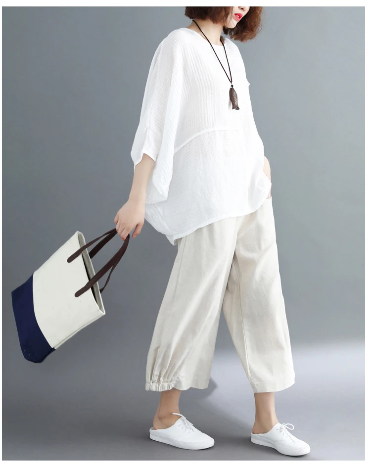 De nieuwe zomer jurken 2019 grote werven vet MM pure kleur stiksels losse katoenen en linnen broek + mode vrije tijd batwing jas De nieuwe zomer jurken 2019 grote werven vet MM pure kleur stiksels losse katoenen en linnen broek + mode vrije tijd batwing jas