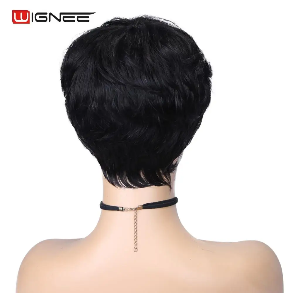Парики Wignee из коротких вьющихся человеческих волос с бесплатной челкой для