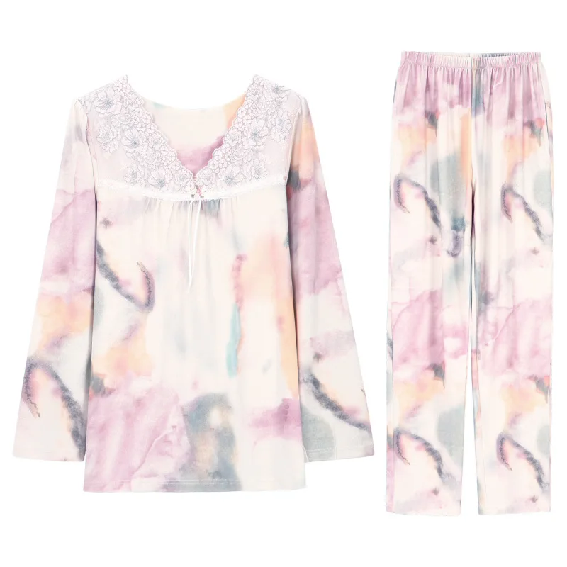 

Women's Spring and Autumn Modal Long-Sleeved Korean-Style Pullover Thin Plus Size Women's Homewear Set Pijamas Feminino