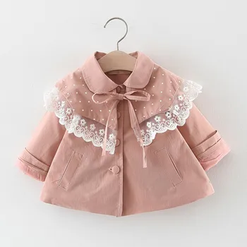 

Toddler Baby Girls Solid Lace Patchwork Ruffles Windproof Coat Infant Kid Girl Fashion Autumn Outwear Baby Pocket Casual Clothes