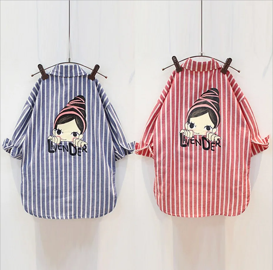 

2019 Spring And Autumn New Style Large Children GIRL'S Shirt Korean-style Stripes Mid-length Children Baby Shirt Tops