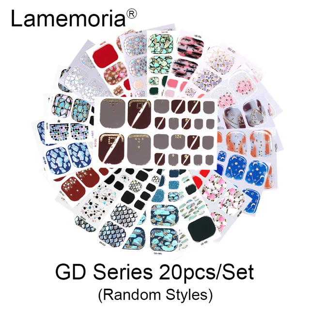 10/20pcs Full Cover Wraps Nail Polish Stickers Strips Plain Nail Art Decorations Stripe Designs Glitter Powder Manicure Tips GD-20pcs random