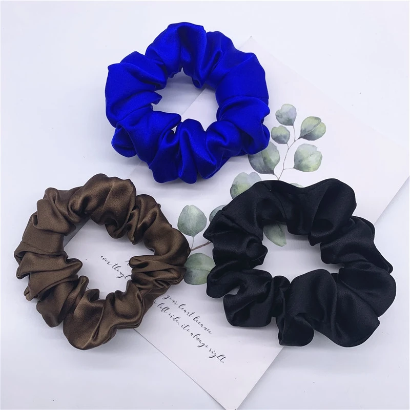 100% Pure Silk Hair Scrunchie Width 3.5cm Hair Ties Band Girls Ponytail Holder Luxurious Colors Sold by one pack of 3pcs claw hair clips Hair Accessories