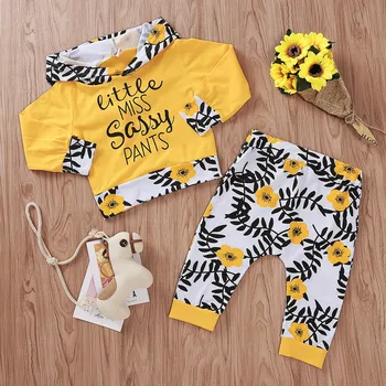 

Tracksuit For Girls Autumn Cotton Newborn Baby Girls Clothes Hooded Letter Tops & Floral Pants Outfit Set Fashion Baby Clothing