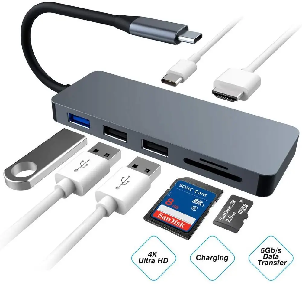 

USB C HUB 7 in 1 Type C to Multi USB 3.0 HUB HDMI Adapter Dock for MacBook Pro Huawei Mate 30 USB-C 3.1 Splitter Port Type C HUB