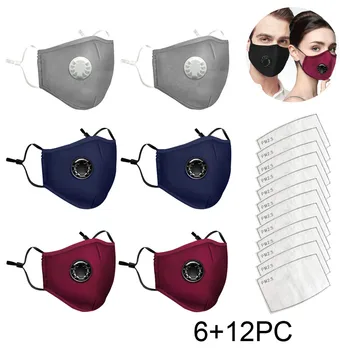 

6 Pcs Face Mask Reusable Dustproof Masks With 12 Pcs Filters Pm2.5 Windproof Foggy Haze Pollution Mouth Mask Mascarillas