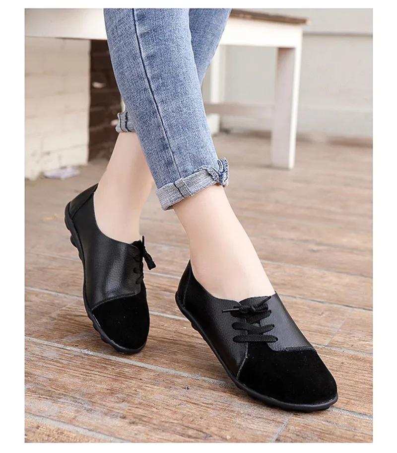 2019 New Leather Women Plus Size Sewing Flats Moccasins Loafers Ballet Flats Women Comfortable Soft Casual Shoes Ladies VT634 (28)