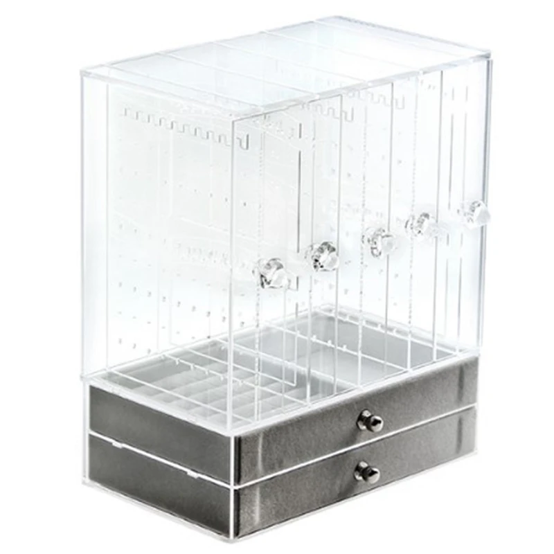 

TOP!-New 5 Doors Acrylic Jewelry Organizer Box for Necklace Display Storage Case Earrings Bracelet Hanger Decoration Girls Gift