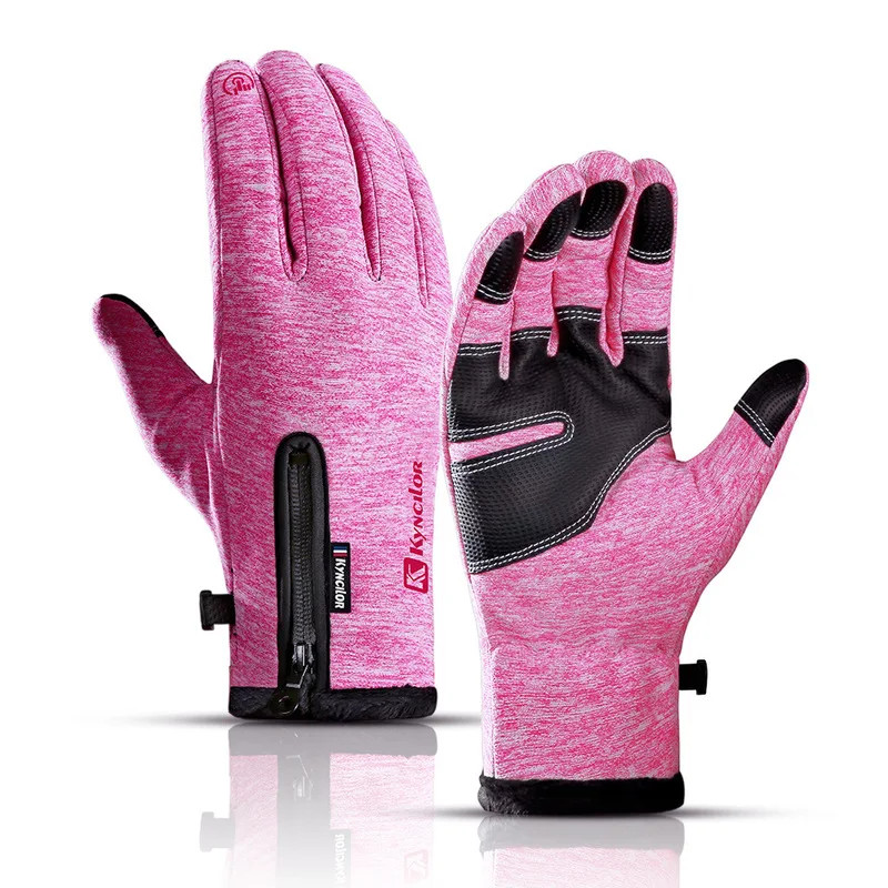 Зимние водонепроницаемые перчатки с сенсорным экраном для катания на лыжах, пеших прогулок, ветрозащитные зимние спортивные перчатки для мужчин - Цвет: Pink