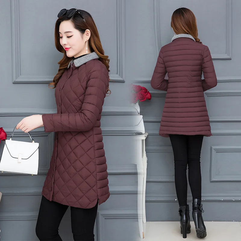 

Cotton-padded Clothes Women's Mid-length 2019 Autumn And Winter New Style Korean-style Slim Fit Rhombus Coat Large Size Middle-a