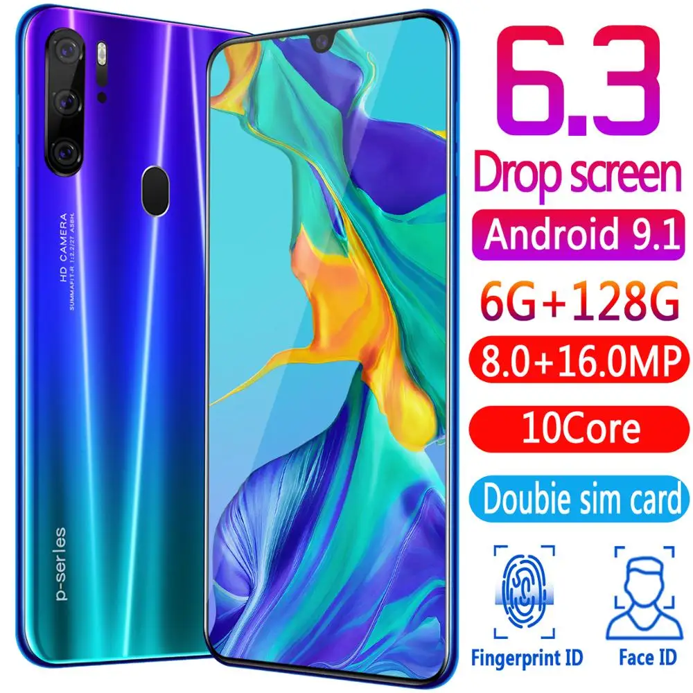 

Global Version Android 9.1 4G 3G Smartphone 6.3" HD Face Unlocked Mobile Phones 6G 128G Mobilephone Telephone Wifi Gps
