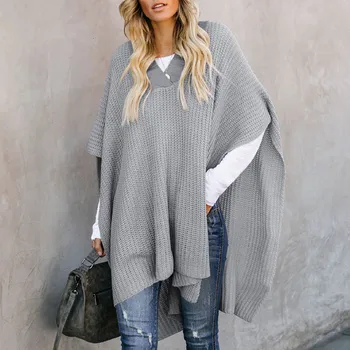 

New Arrival Autumn And Winter Fashion Hot Sales Womens Cloak Sweater Knit Top Solid Color Casual Loose Pullover Sweater J55