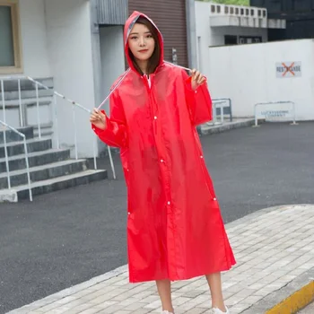 

2020 Hot Sale EVA Raincoat Women/Men Button Hooded Poncho Motorcycle Rainwear Long Style Hiking Poncho Environmental Rain Jacket