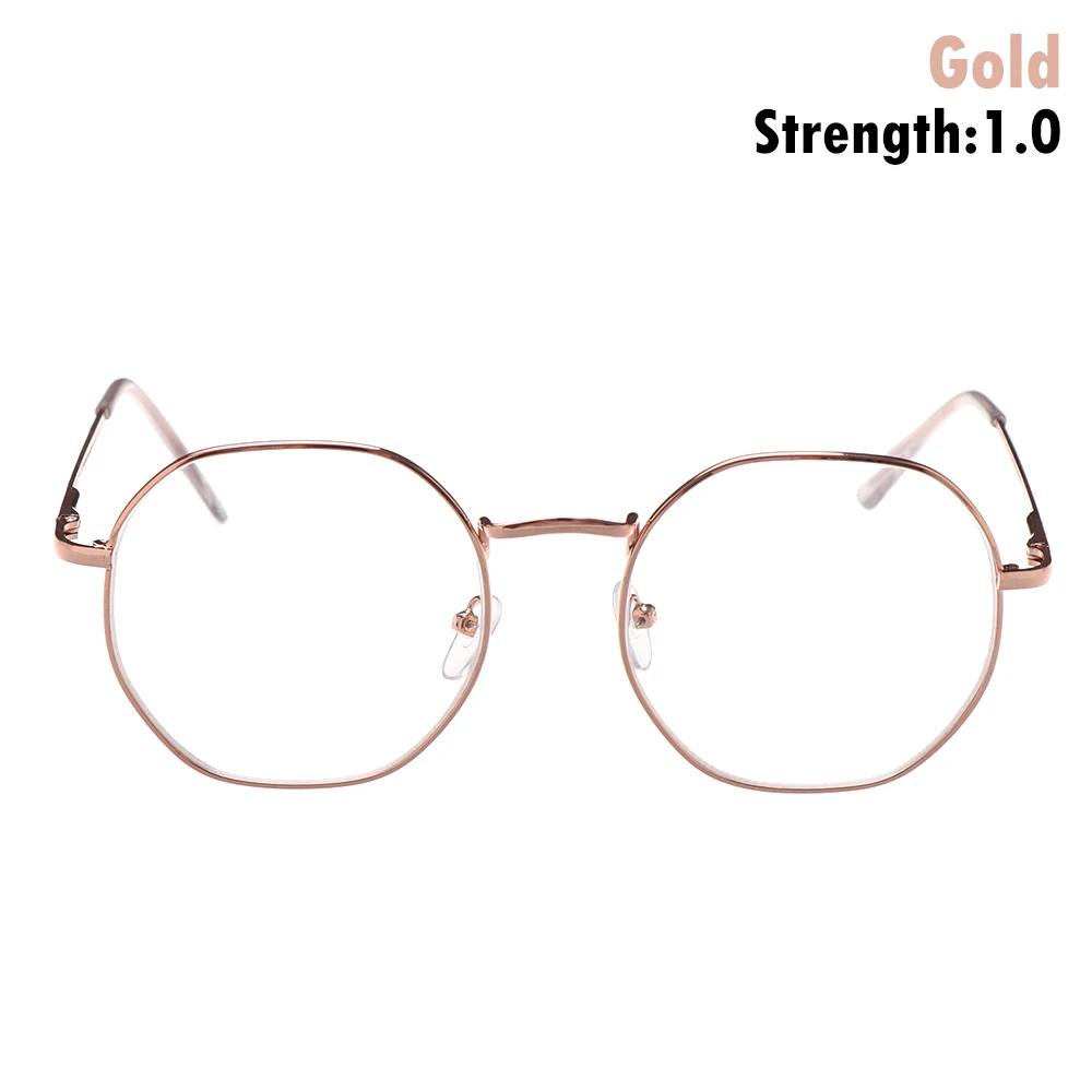 Модные унисекс металлические очки для близорукости Ретро полигон ультра светильник очки для чтения из смолы Уход За Зрением-1,00~-4,0 диоптрий очки - Цвет оправы: Gold-strength 1.0