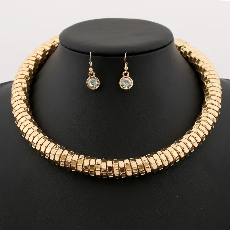 

Fashion Jewelry Sets Hip Hop Short Circle Choker Necklace Women Wedding Bridal African Beads Jewelry Set