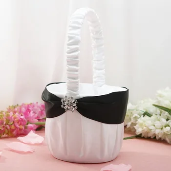 

25CM Flower Basket in White Satin With Rhinestone Flower Flower Girl Basket