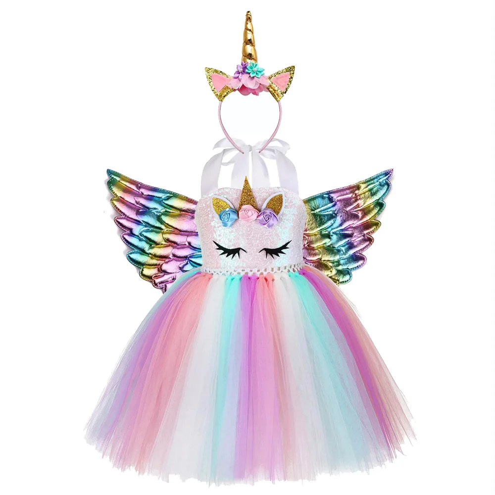 

Little Child Pony Dress Unicorn Birthday Tutu Dress for Girls Unicorn Dress Sequin Top Pastel Clothing Kids Christmas Dress