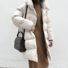 Зимние теплые куртки с хлопковой подкладкой, пальто, женские свободные парки с карманами и стоячим воротником, утолщенная Корейская женская уличная куртка