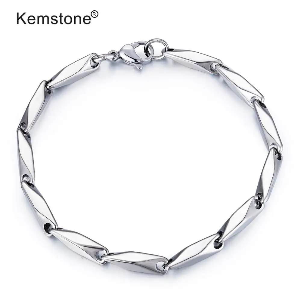 Kemstone 4 мм посеребренный простой браслет цепочка из нержавеющей стали для